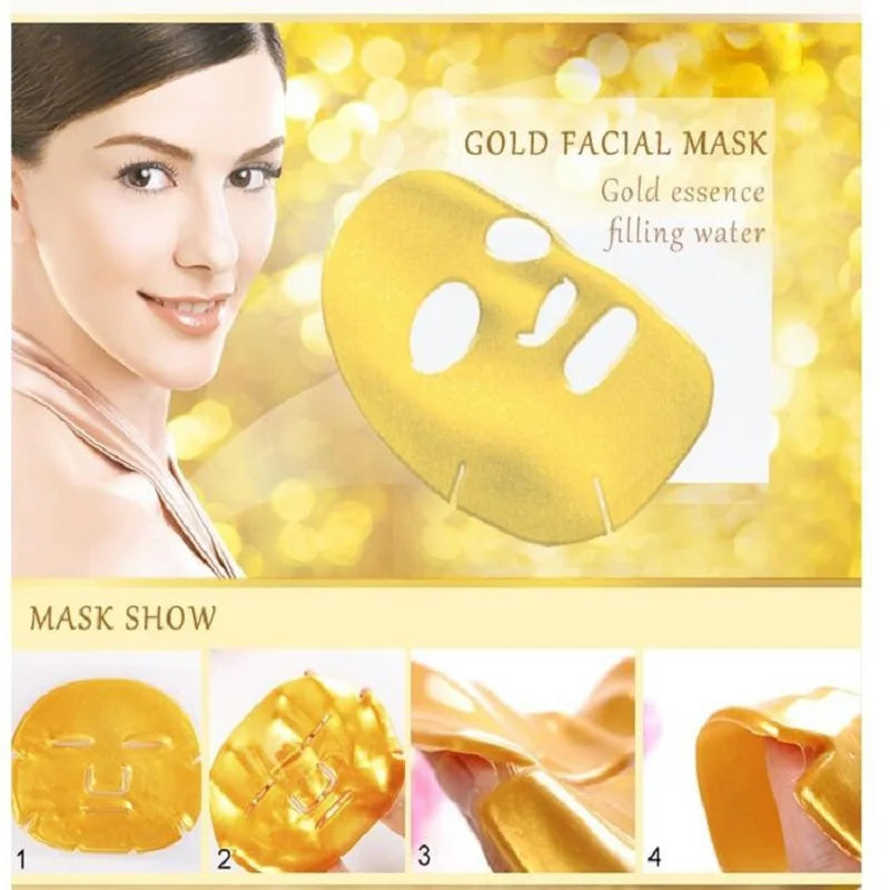 10PCS Gold Bio Collagen Facial Mask SPA Crystal Collagen 24k Gold Beauty Anti Wrinkle Whitening Moisturizing Sheet Mask for Face