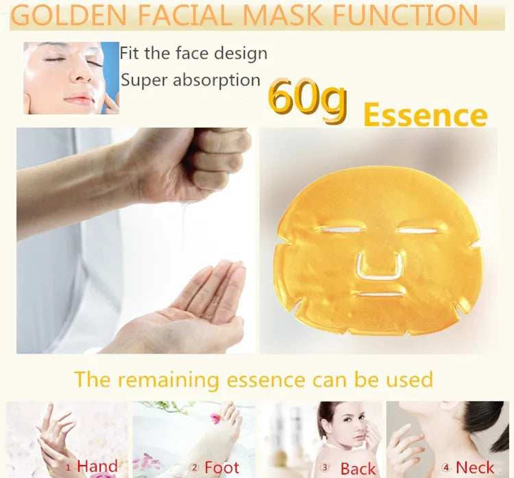 10PCS Gold Bio Collagen Facial Mask SPA Crystal Collagen 24k Gold Beauty Anti Wrinkle Whitening Moisturizing Sheet Mask for Face