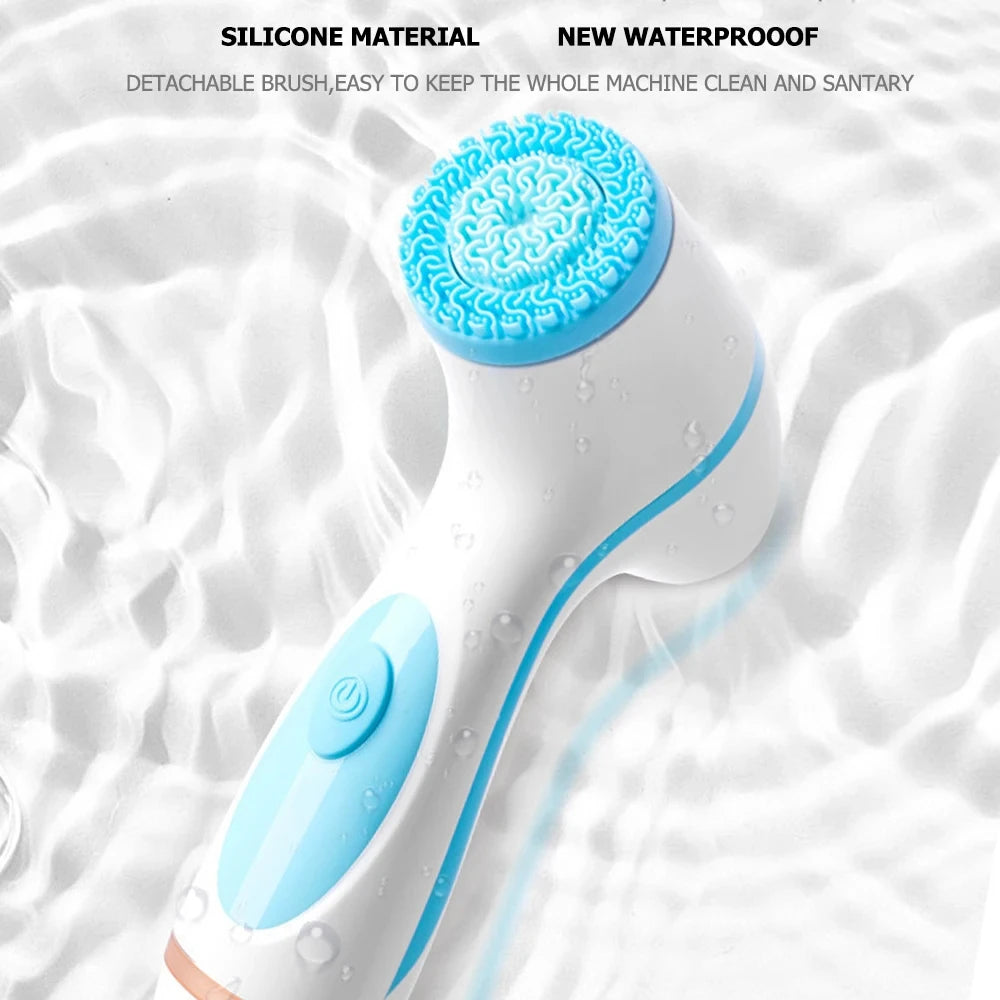 Electric Vibrate Cleanser Soft Silicone Ultrasonic Facial Cleansing Brush Exfoliator Face Massager Blackhead Remover Wash Tool