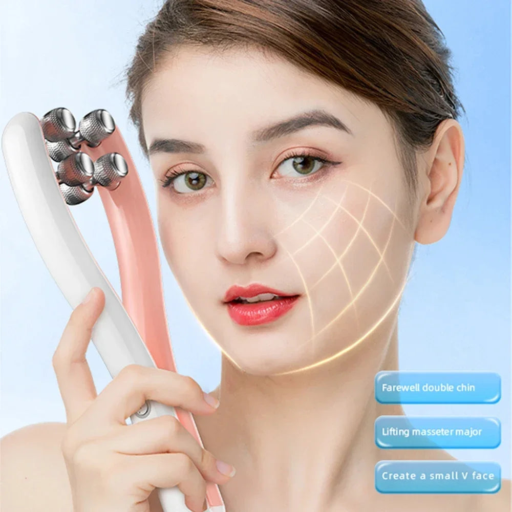 Elecrtic Facial Lifting Roller Face Skin Tighten V-line EMS Body Slimming Massager Double Chin Wrinkle Removal RF Skin Care Tool