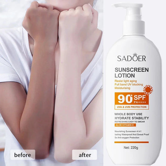 Super 220ml Aloe+Vitamin E Body And Face Sunscreen Lotion SPF 90 PA++++Whole Body Use Protect + Hydrate Moisturizing