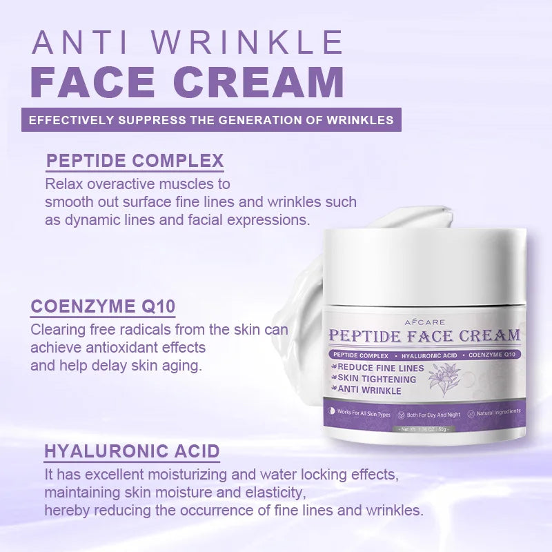 Afcare Peptide Anti Wrinkle Moisturizing Face Cream Anti-aging Hyaluronic Acid Facial Cream Hydrating Nourishing Smooth Skincare