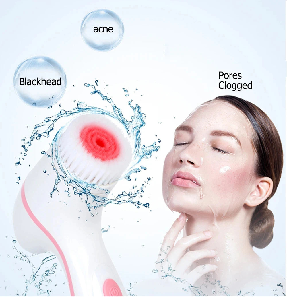 Electric Vibrate Cleanser Soft Silicone Ultrasonic Facial Cleansing Brush Exfoliator Face Massager Blackhead Remover Wash Tool