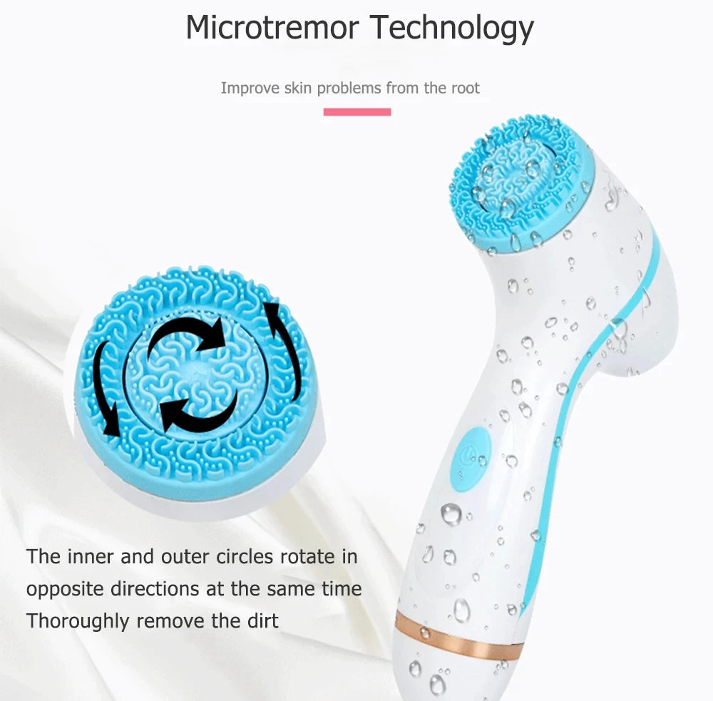 Electric Vibrate Cleanser Soft Silicone Ultrasonic Facial Cleansing Brush Exfoliator Face Massager Blackhead Remover Wash Tool