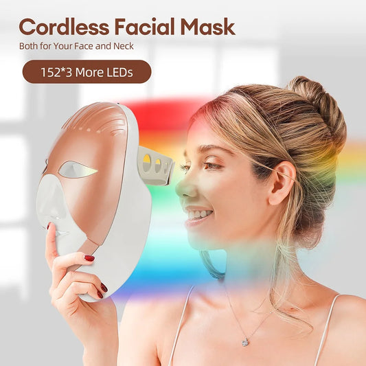 Wireless 7 Colors LED Face Neck Mask Photon Skin Rejuvenation Repair Skin Facial Beatuy SPA Mask Neck Wrinkle Remover Skin Care